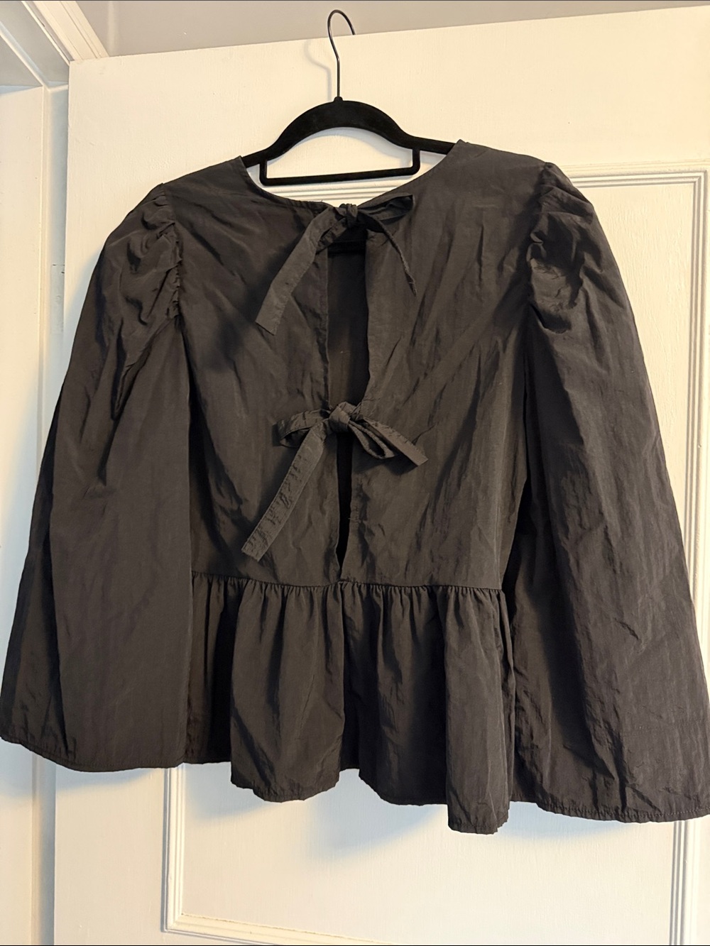 H&M Peplum Bell-Sleeve Top Tie front
